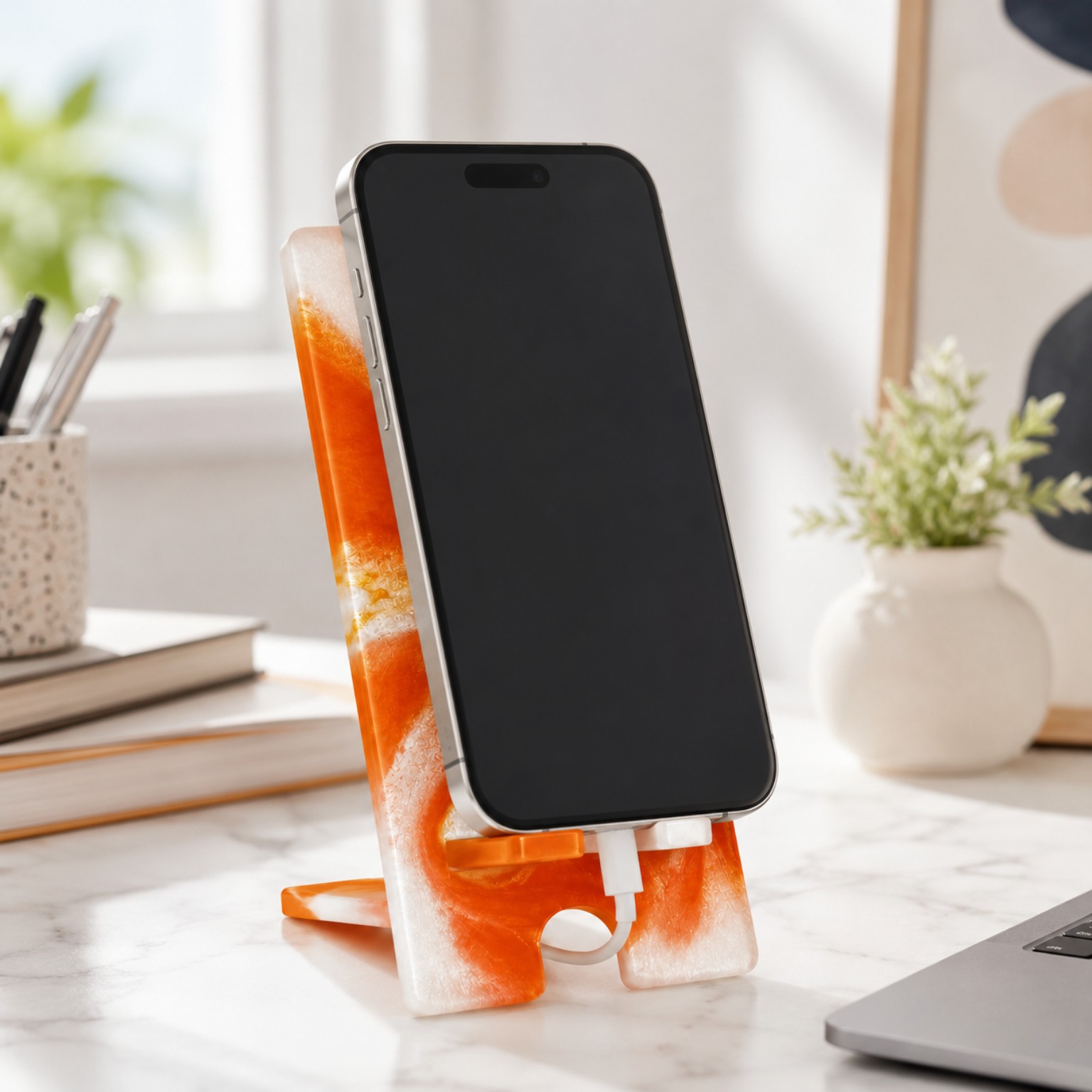 Orange & White Resin Stand